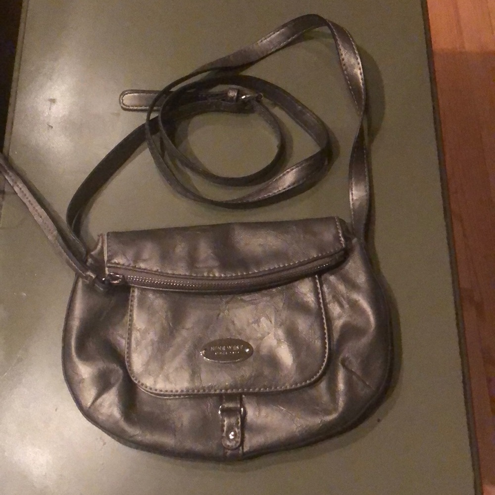Nine West Petwer Metallic Gray Shoulder Crossbody